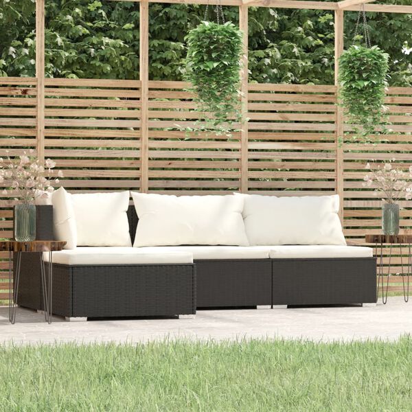 vidaXL Garden Lounge Set Black PE rattan, powder-coated steel, plastic