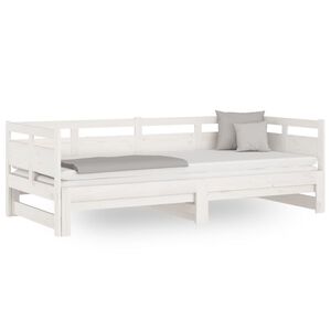 vidaXL Pull-out Day Bed White Solid Pine Wood 2x