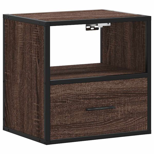 vidaXL Wall-mounted Bedside Cabinet Brown Oak Engineered wood, metal