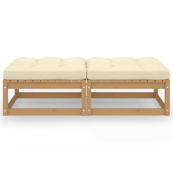 vidaXL Footstool Honey brown, Cream Solid pinewood, 100% polyester fabric