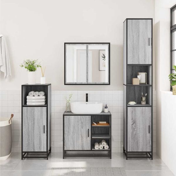 vidaXL Bathroom Furniture Set Grey Sonoma Engineered wood, metal, glass