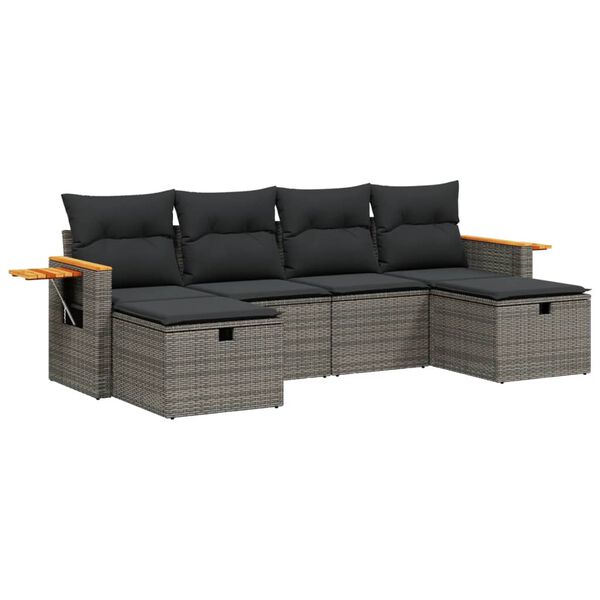 vidaXL Garden Sofa Set Grey PE Rattan 6-Seater Modular Garden Sofa Set