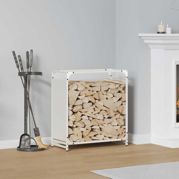 vidaXL Firewood Rack White 23.6x11.0x25.6" Cold-rolled steel