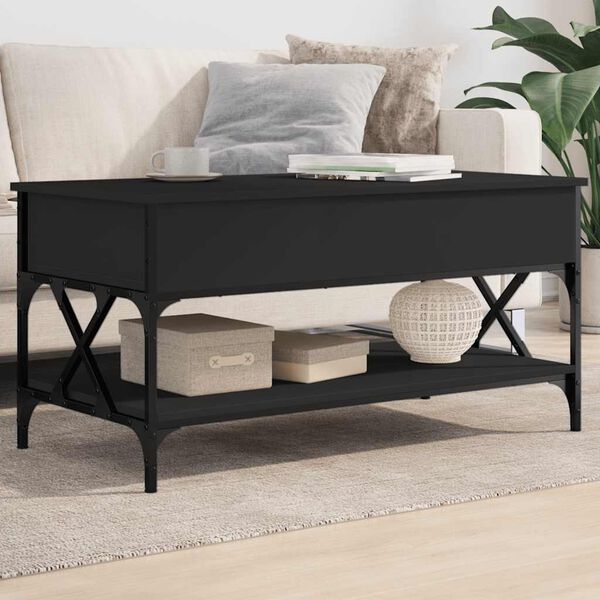 vidaXL Coffee Table Black Engineered wood and metal Medium