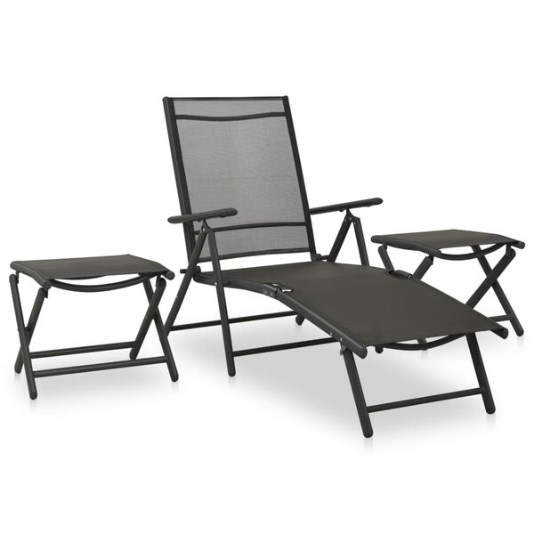 vidaXL Garden Lounge Set Black and Charcoal Aluminum, Textilene Medium