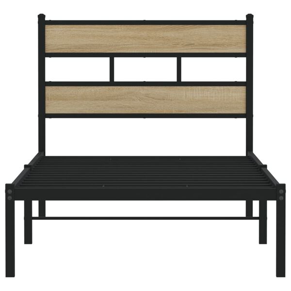 vidaXL Bed Frame Black, Sonoma Oak Iron, Engineered wood Twin Bed Frame