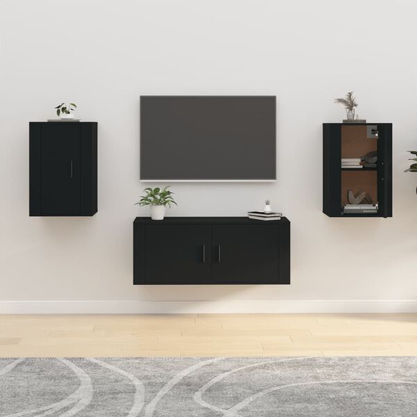 vidaXL Wall Mounted TV Cabinet Set of 2 Black Engineered wood Medium