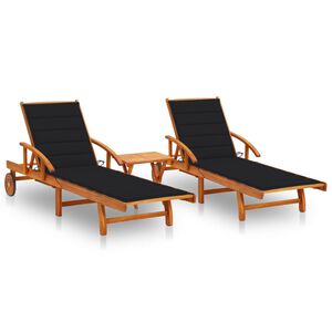 vidaXL Sun Lounger Black Solid Acacia wood, Polyester Regular