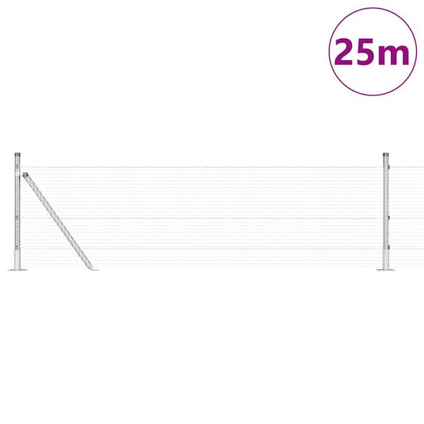 vidaXL Fence with Posts Silver 0.5 x 25 m Steel