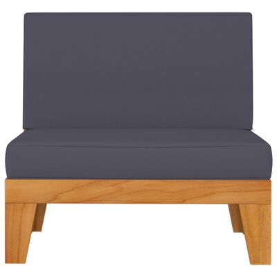 vidaXL Sectional Middle Sofa with Dark Gray Cushions Solid Acacia Wood