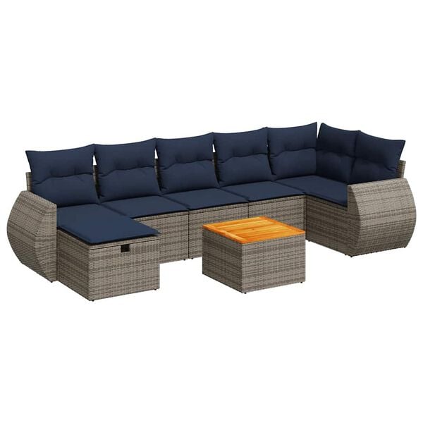 vidaXL 8 Piece Patio Sofa Set with Cushions Gray Poly Rattan