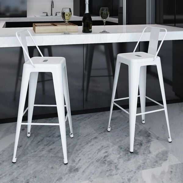 vidaXL Bar Stool Set of 2 White Steel Standard Footrest Minimalist