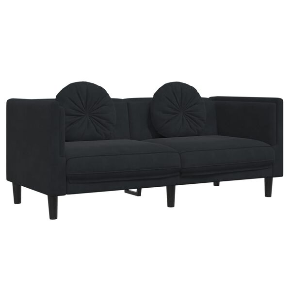 vidaXL Sofa Set Black Velvet, Plywood, Solid Wood Standard Sofa Set