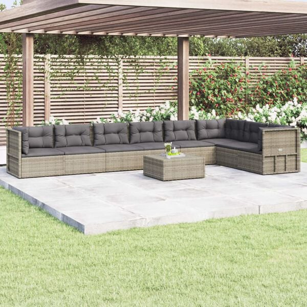 vidaXL Garden Lounge Set Grey PE rattan, powder-coated steel Full Set