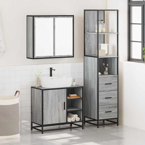 vidaXL Bathroom Furniture Set Grey sonoma Engineered wood, metal Medium