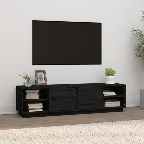 vidaXL TV Cabinet Black Solid pine wood Medium TV Cabinet Rectangular