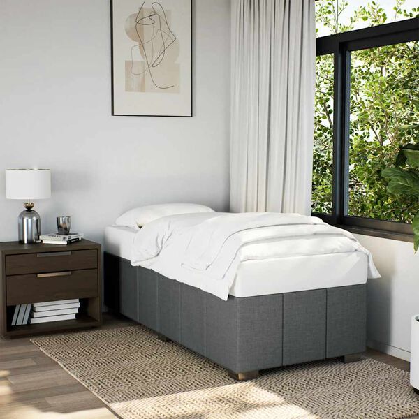 vidaXL Bed Frame Dark Grey Polyester Fabric, Plywood, Engineered Wood Twin