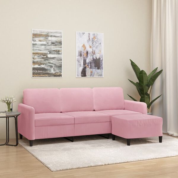 vidaXL 3-Seater Sofa with Footstool Pink 70.9" Velvet