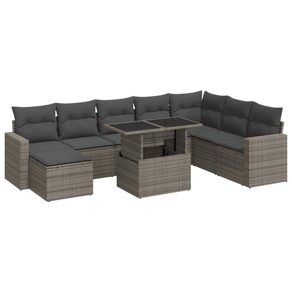 vidaXL Garden Sofa Set Grey and Dark Grey PE Rattan Large