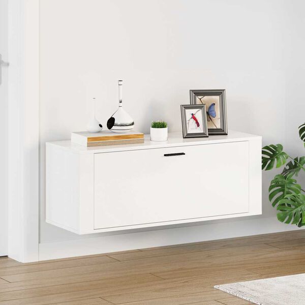 vidaXL Wall Shoe Cabinet High gloss white Engineered wood Compact