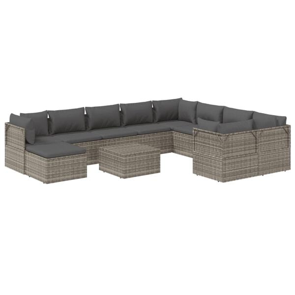 vidaXL Garden Lounge Set Grey Poly Rattan Large Adjustable Armrests