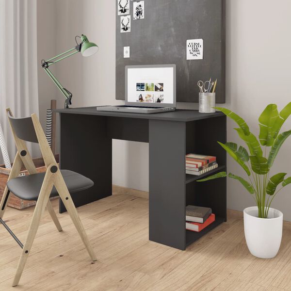 vidaXL Desk Gray Engineered Wood Medium Desk Rectangular Modern