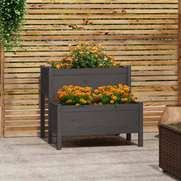 vidaXL Planter Grey Solid Pine Wood Medium Planters Planter Square