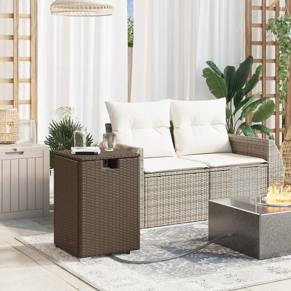 vidaXL Propane Tank Cover Table Brown PE Rattan, Powder-Coated Steel
