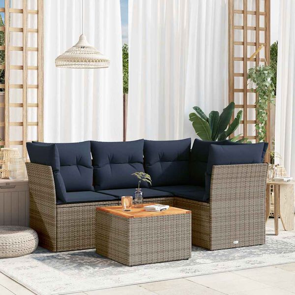 vidaXL 5 Piece Patio Sofa Set with Cushions Gray Poly Rattan