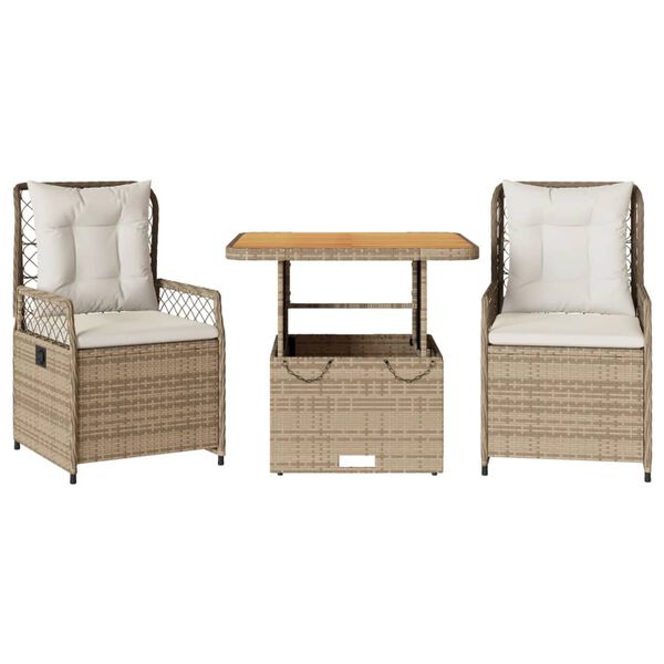 vidaXL Patio Dining Set Set of 2 Beige and brown PE rattan Medium