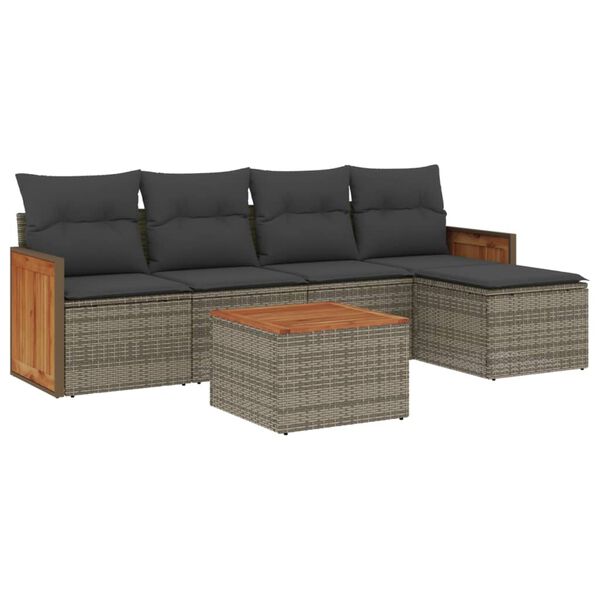 vidaXL Garden Sofa Set Grey, Dark Grey PE rattan, Solid Acacia wood Large