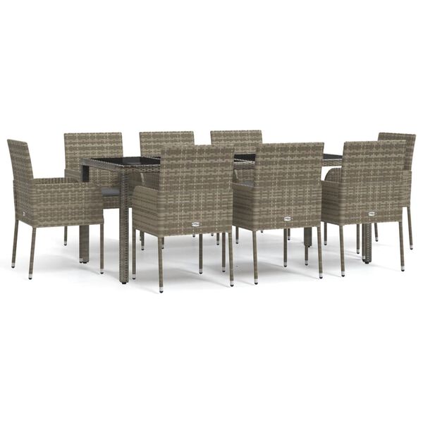 vidaXL Garden Dining Set Gray PE rattan, powder-coated steel, tempered glass