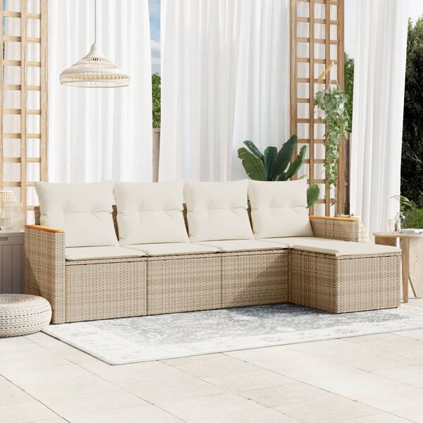 vidaXL Garden Sofa Set Beige PE rattan 5 Piece Set Modular