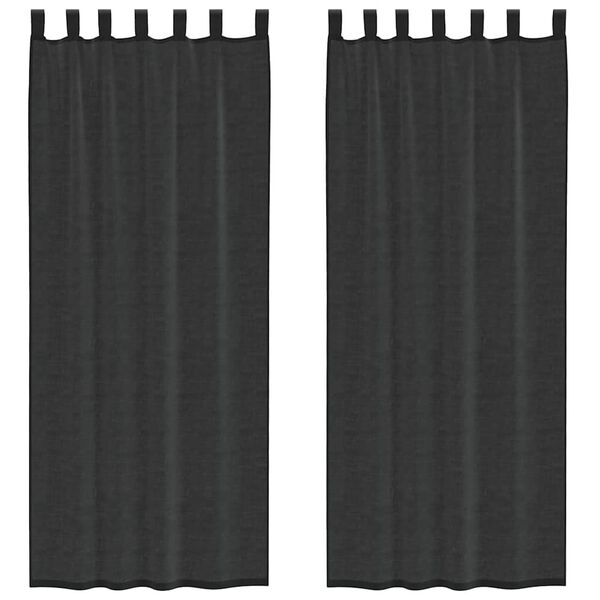 vidaXL Voile Curtains with Tab Top 2 pcs Black