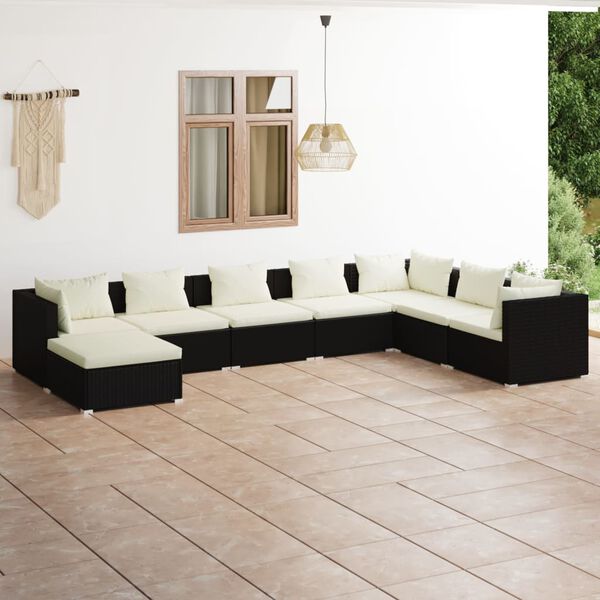 vidaXL Garden Lounge Set Black PE rattan, powder-coated steel 8 Piece Set
