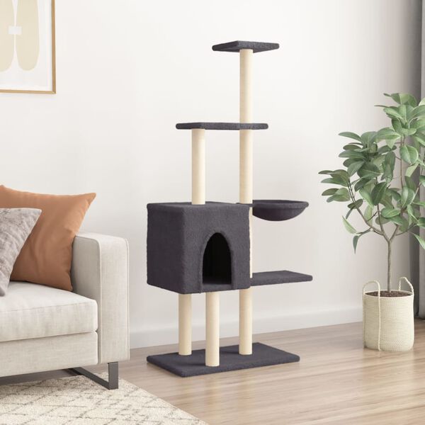 vidaXL Cat Tree Dark Grey Engineered wood, plush, sisal Medium Cat Tree