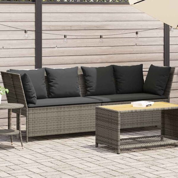 vidaXL Garden Sofa Grey PE rattan, powder-coated steel, polyester