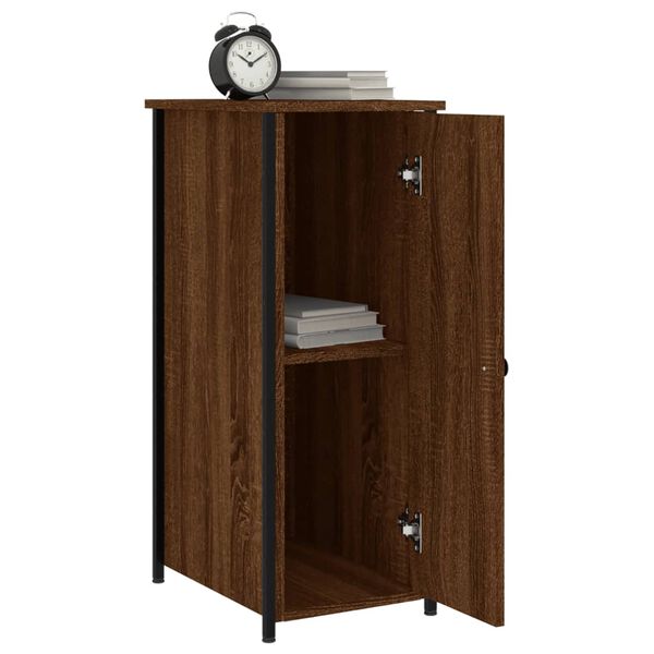 vidaXL Bedside Cabinet Set of 2 Brown Oak Engineered Wood, Iron Medium