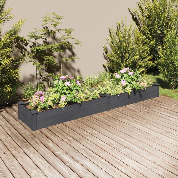 vidaXL Garden Raised Bed Grey Solid Fir Wood, Non-woven fabric Large