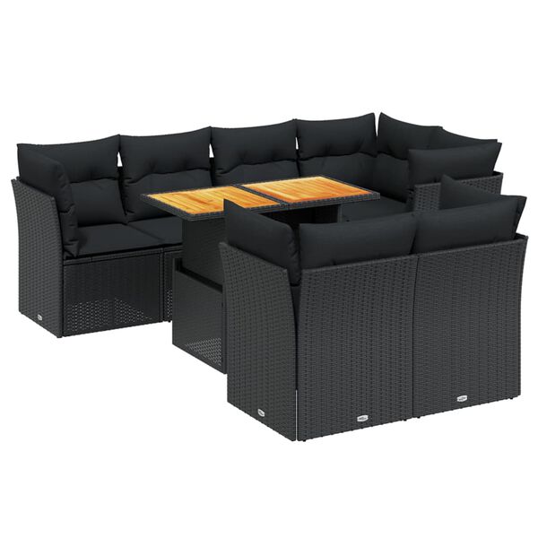 vidaXL Garden Sofa Set Black PE rattan Large Adjustable Feet