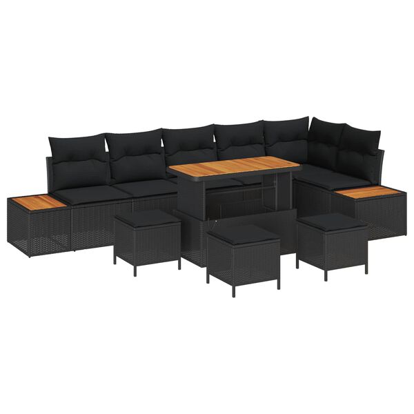 vidaXL Garden Sofa Set with Cushion 10 pcs Black Poly rattan