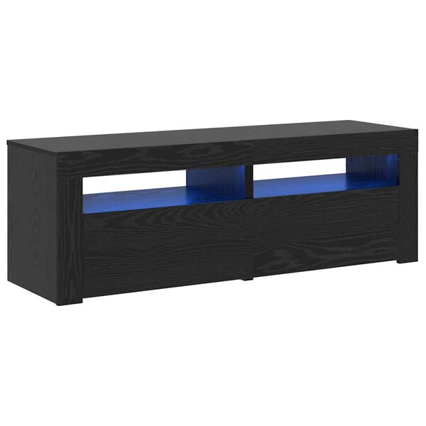 vidaXL TV Cabinet with LED Lights Black Oak 47.2x13.8x15.7" Engineered Wood