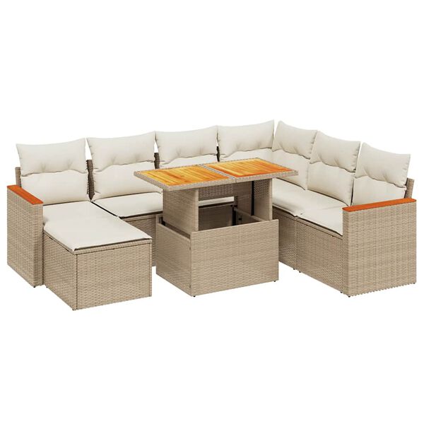 vidaXL Garden Sofa Set Beige PE Rattan Large Adjustable Feet