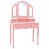 vidaXL Dressing Table Set with Stool Pink 39.4x15.7x57.5" Paulownia Wood