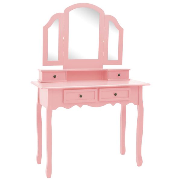 vidaXL Dressing Table Set with Stool Pink 39.4x15.7x57.5" Paulownia Wood