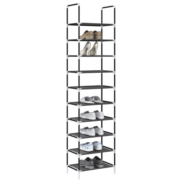 vidaXL Shoe Rack Black Non-woven Fabric, Powder-Coated Steel, Plastic Tall