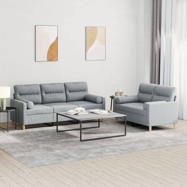 vidaXL Sofa Set Light grey Fabric (100% polyester), metal, plywood Large