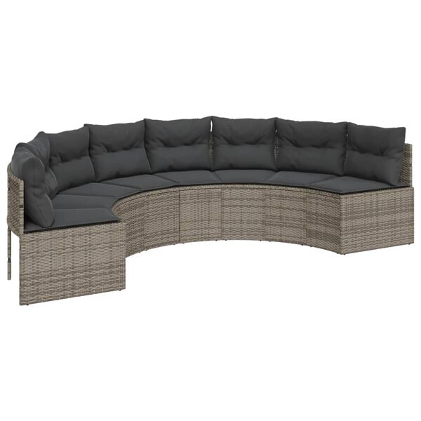vidaXL Patio Sofa Half-Round Gray Poly Rattan PE rattan Large