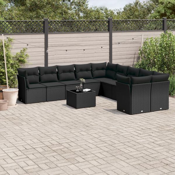 vidaXL Garden Sofa Set Black PE rattan, powder-coated steel, tempered glass