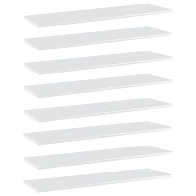 vidaXL Bookshelf Boards 8 pcs High Gloss White 39.4"x11.8"x0.6" Engineered Wood